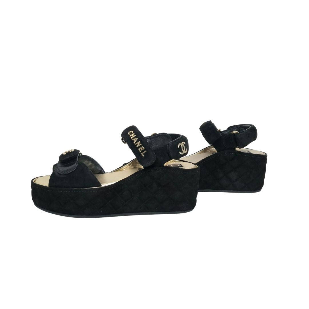 Chanel Dad Suede Wedge Black
