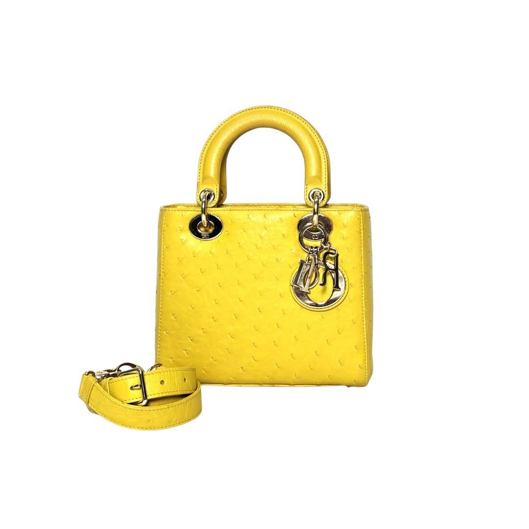 Dior Lady Small Yellow Ostrich Bag