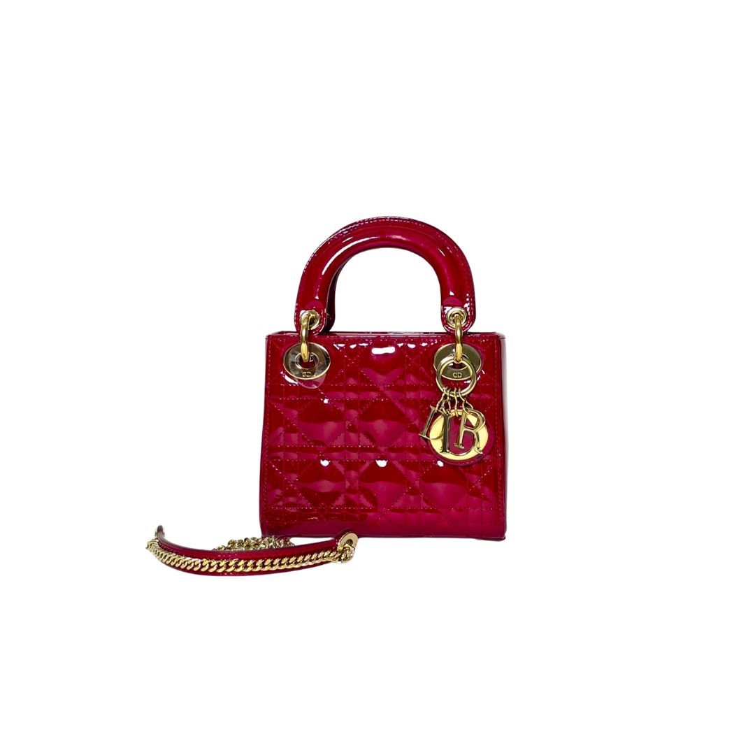 Dior Lady Mini Patent Red Bag