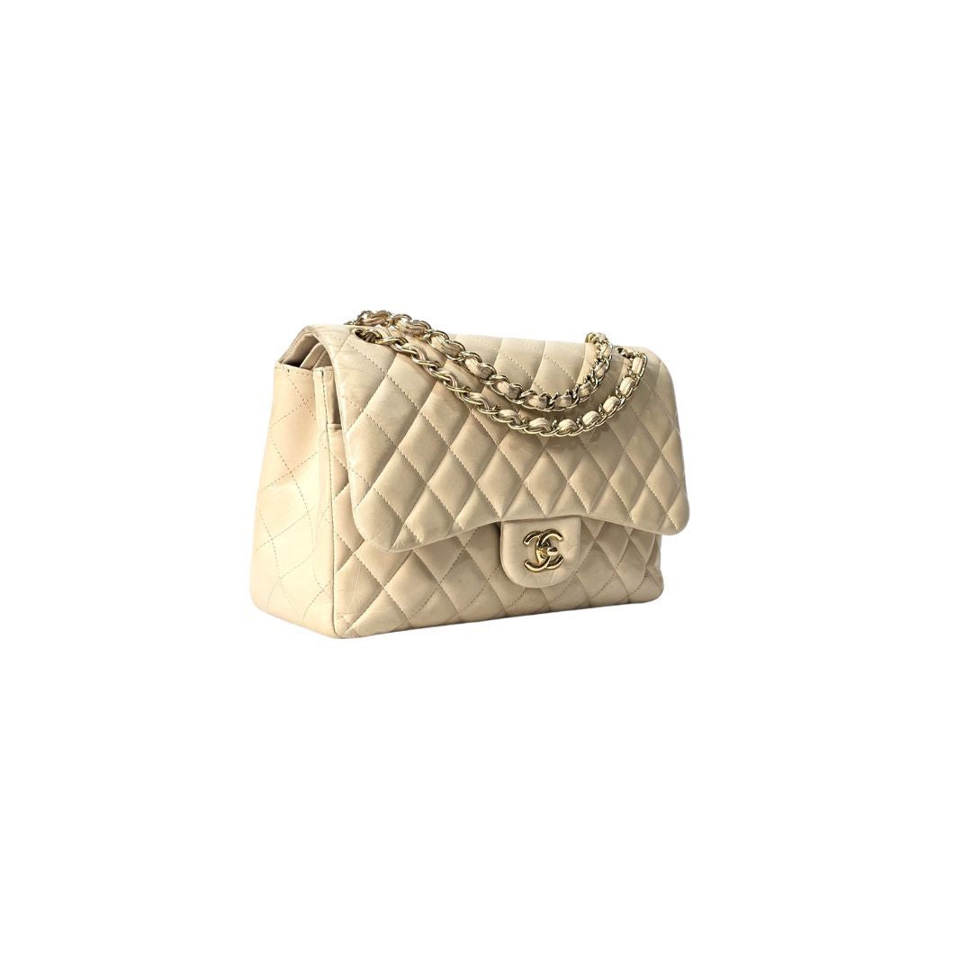 Chanel Timeless Jumbo Double Flap Beige Bag
