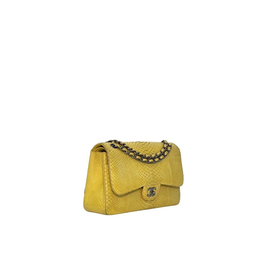 Chanel Classic Phyton Double Flap Yellow Bag