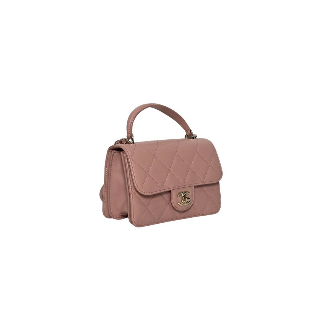Chanel Small Flap Top Handle Calfskin Pink Bag