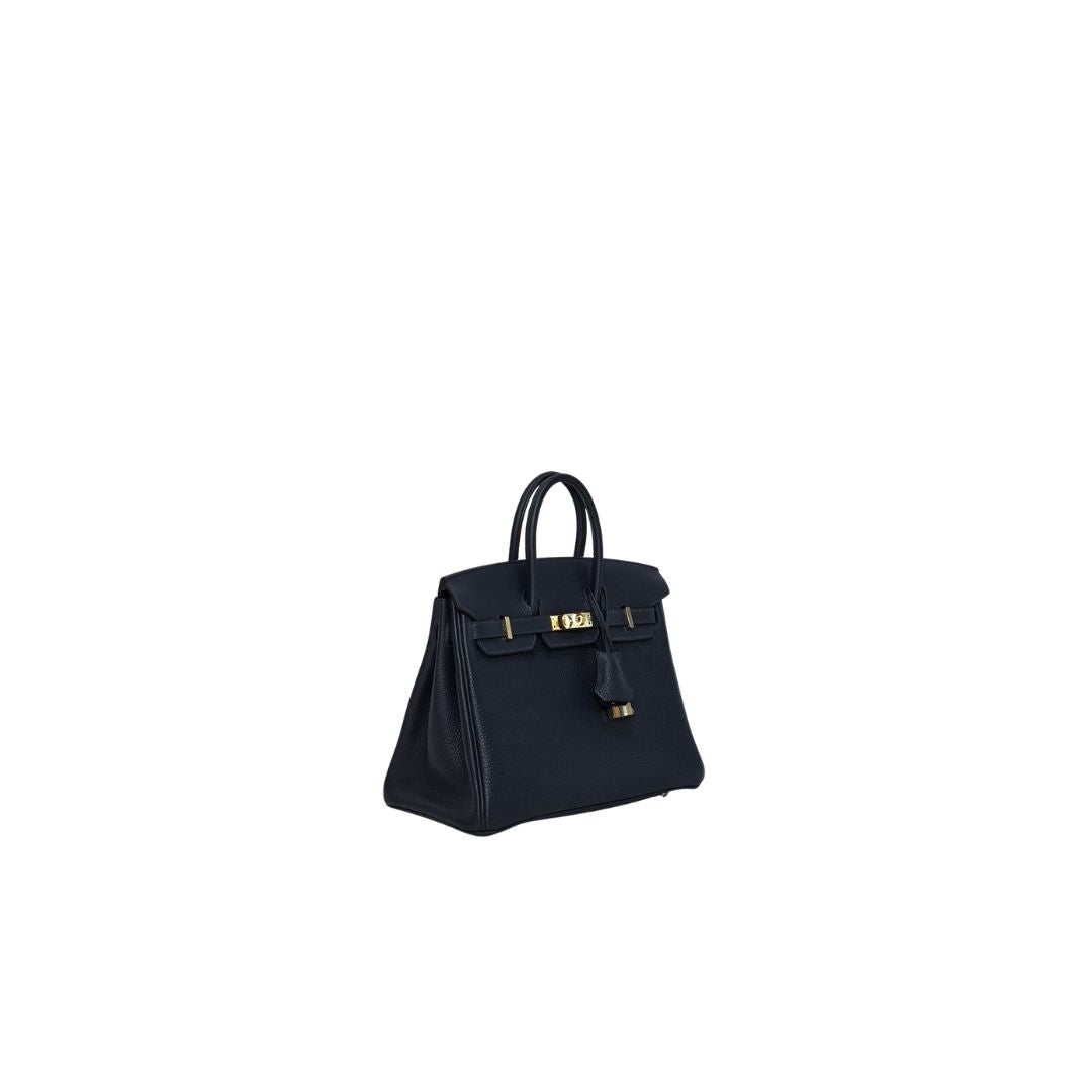 Hermes Birkin 25 Bleu Nuit Togo Leather Bag