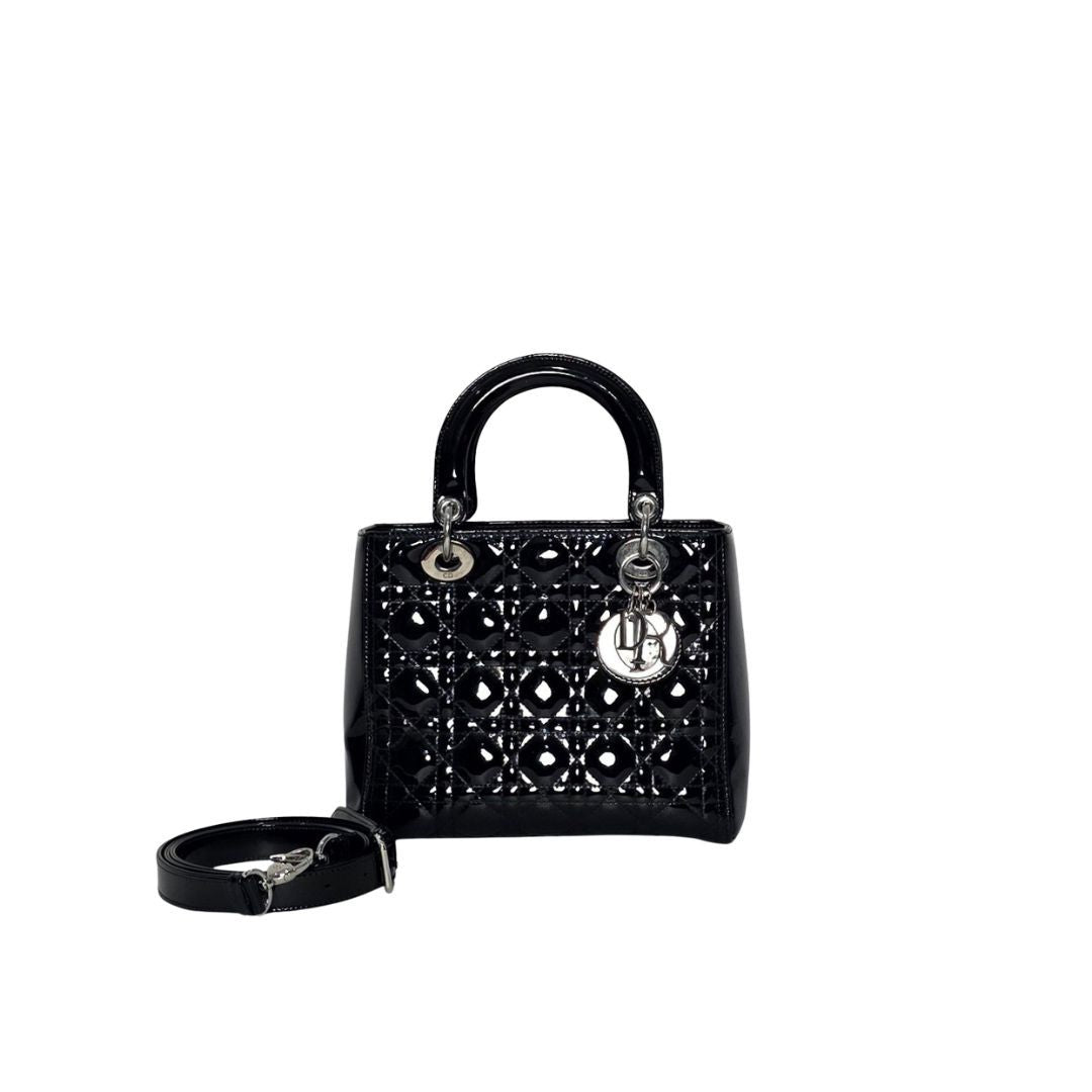 Dior Lady Medium Patent Black Bag