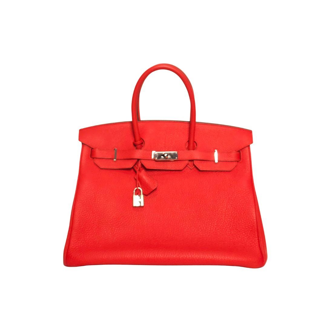 Hermes Birkin 35 Rouge Pivone Clemence Leather Bag