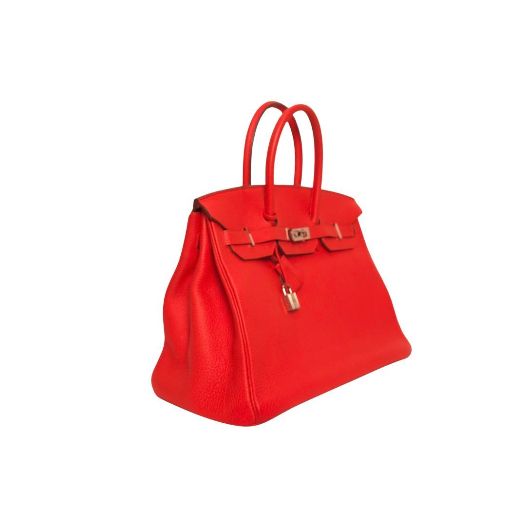 Hermes Birkin 35 Rouge Pivone Clemence Leather Bag
