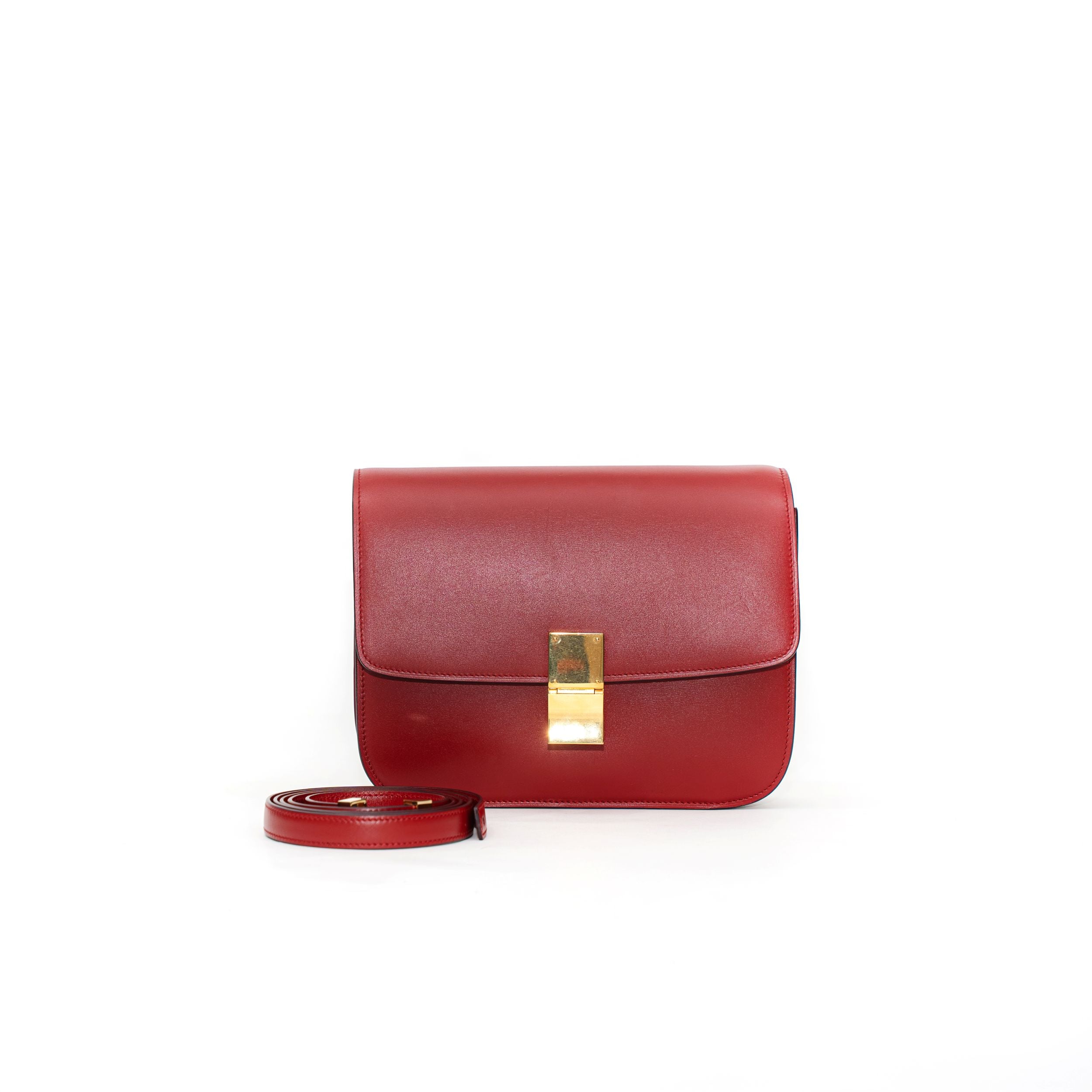 Celine Classic Box Medium Red Leather Shoulder Bag