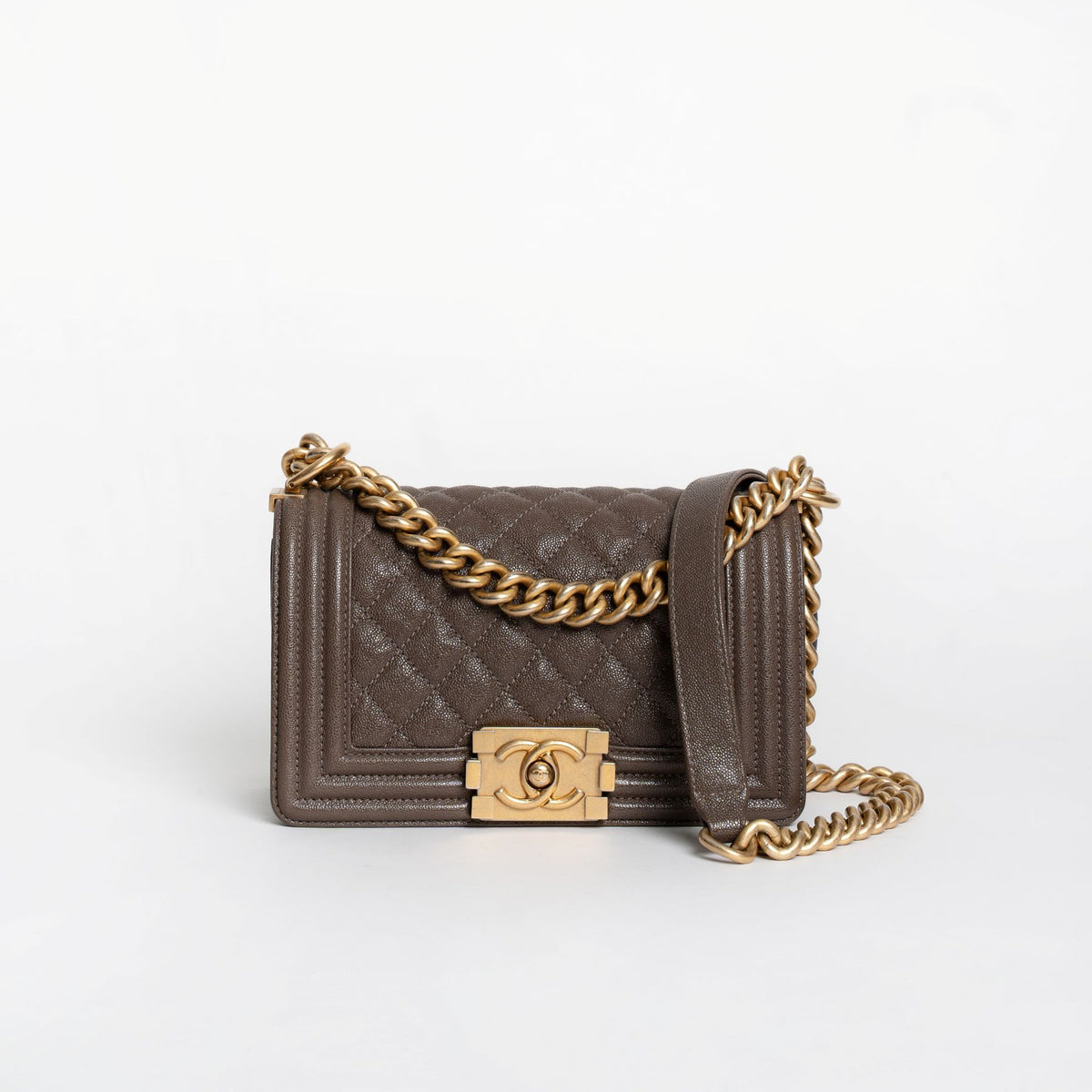 Chanel Boy Small Caviar Leather Brown Bag