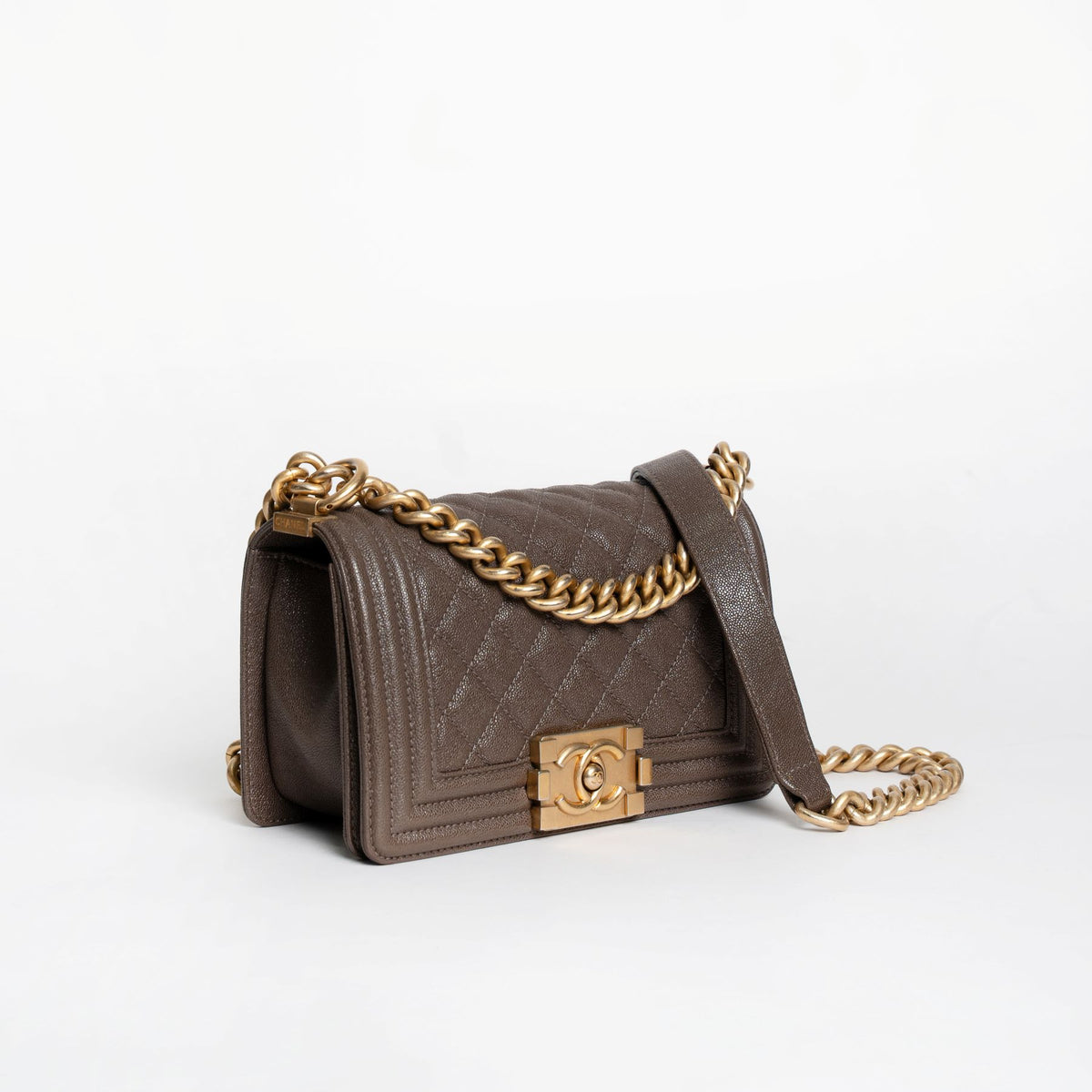 Chanel Boy Small Caviar Leather Brown Bag
