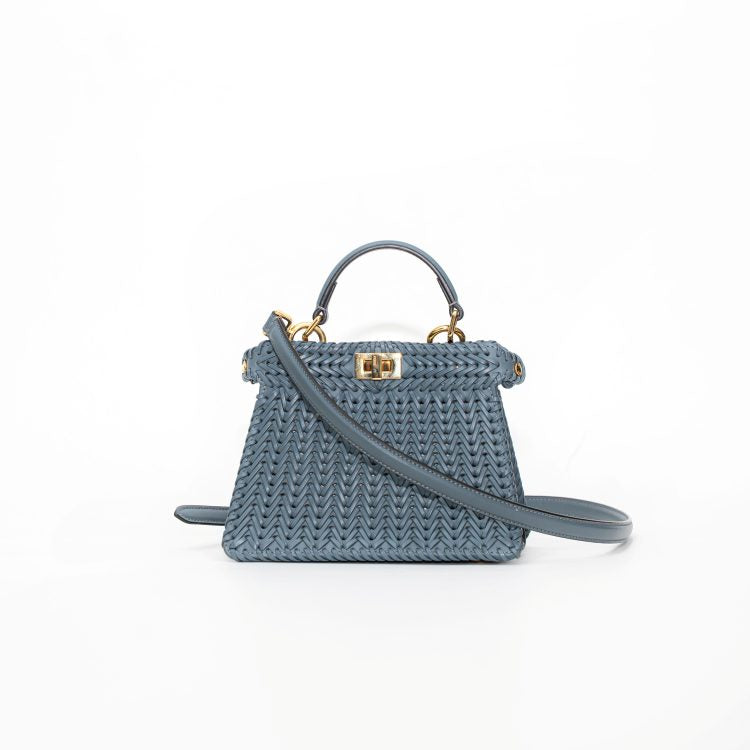 Fendi Peekaboo ISeeU Petite Interwoven Leather Grey Bag