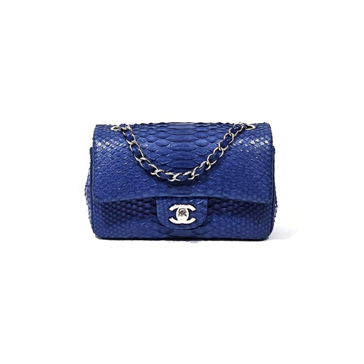 Chanel Blue Python Classic Flap Bag