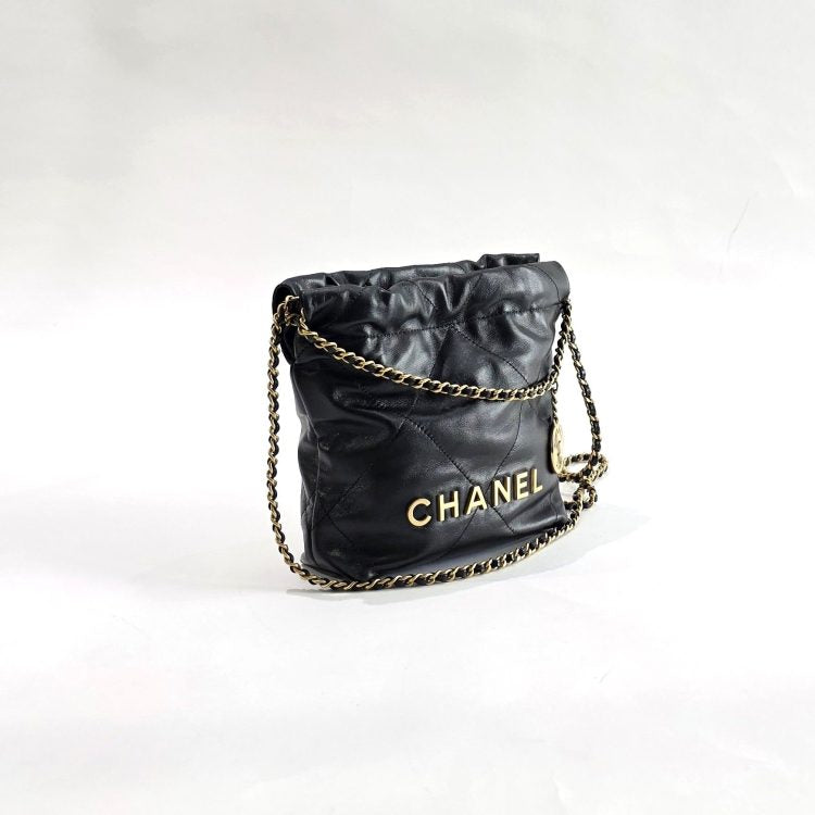 Chanel Black Quilted Leather Mini 22 Chain Bag