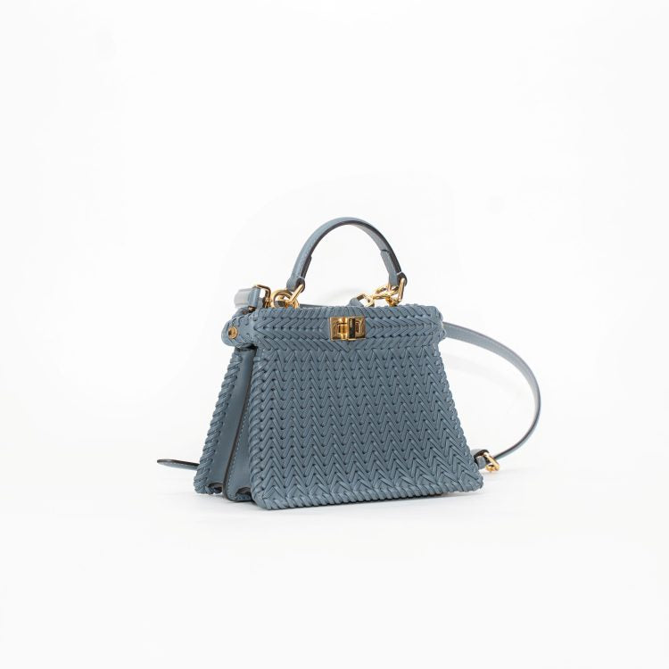 Fendi Peekaboo ISeeU Petite Interwoven Leather Grey Bag