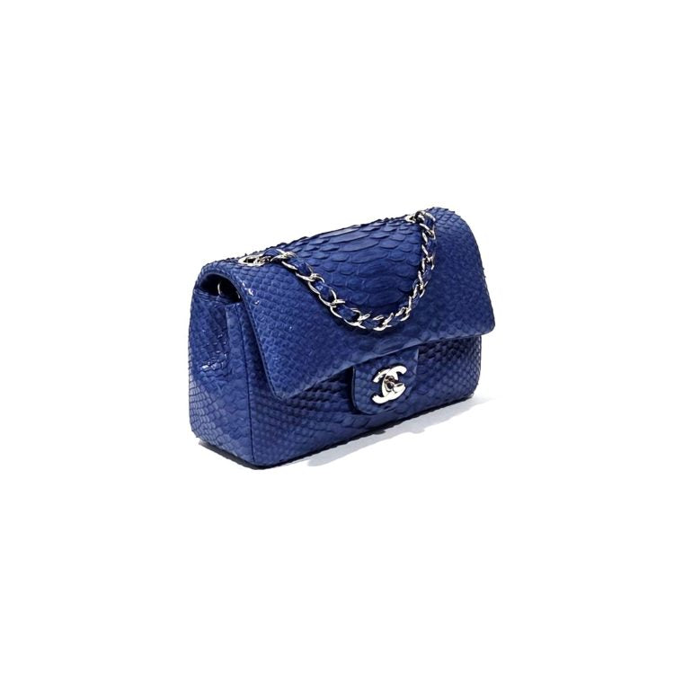Chanel Blue Python Classic Flap Bag