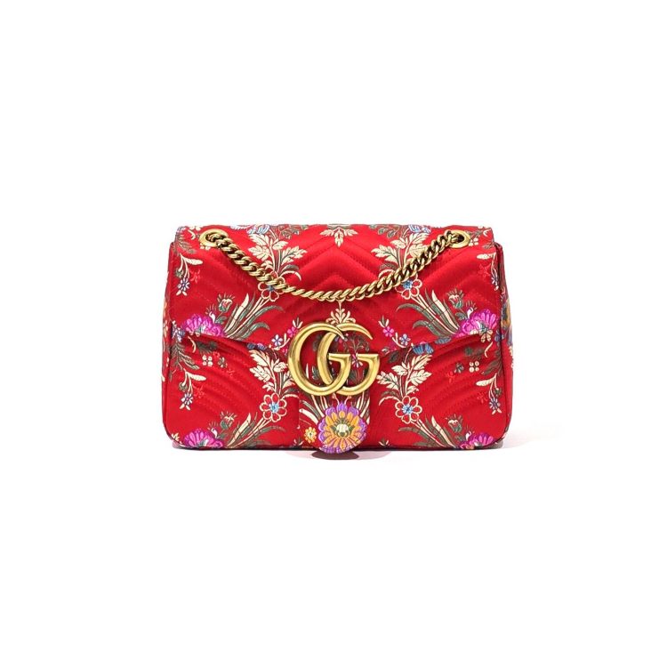 Gucci Matelasse Floral Satin Maxi GG Marmont Shoulder Bag
