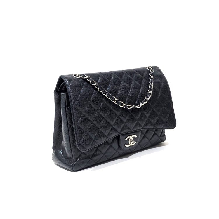 Chanel Black Maxi Caviar Leather Classic Flap Bag