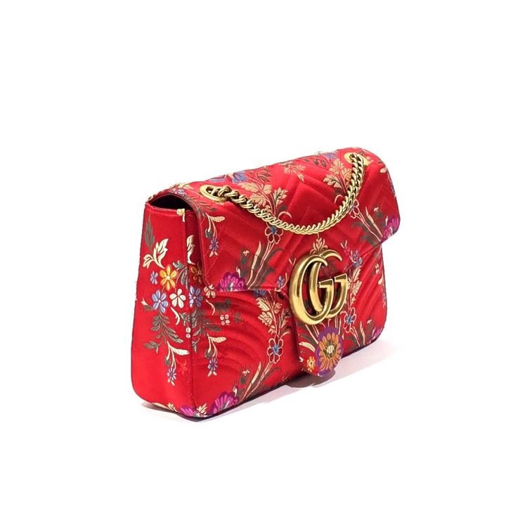 Gucci Matelasse Floral Satin Maxi GG Marmont Shoulder Bag