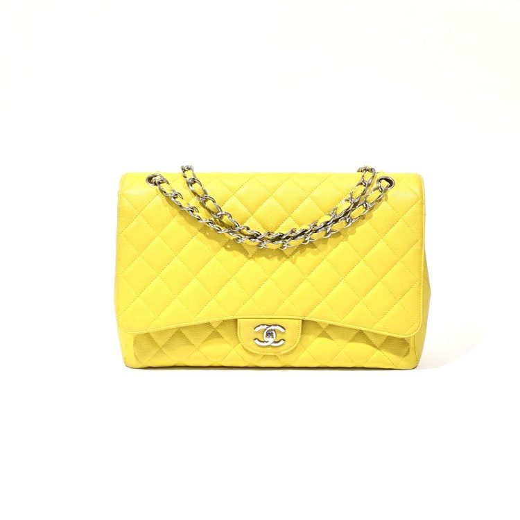 Chanel Yellow Maxi Caviar Leather Classic Flap Bag