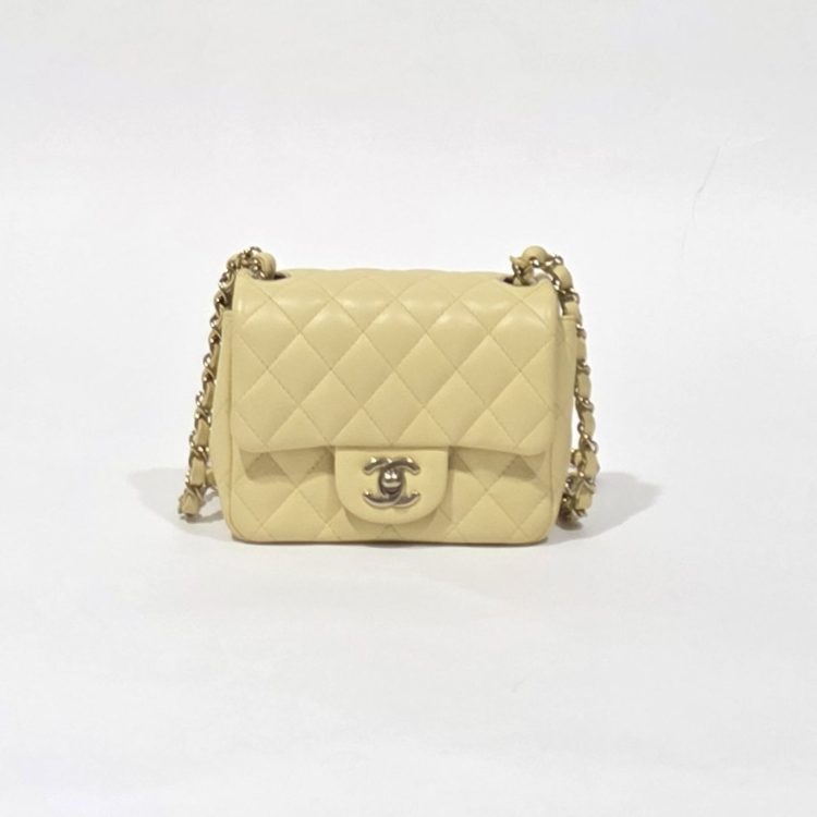 Chanel Mini Square Pastel Yellow Lambskin Bag