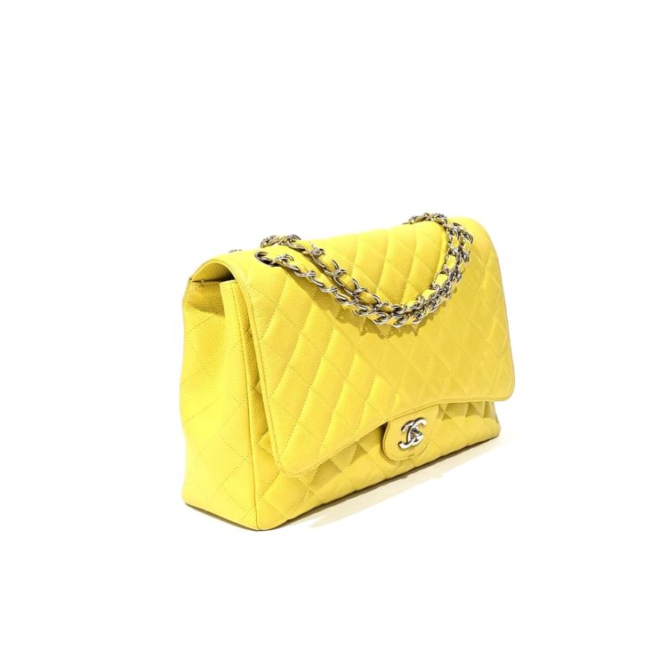 Chanel Yellow Maxi Caviar Leather Classic Flap Bag