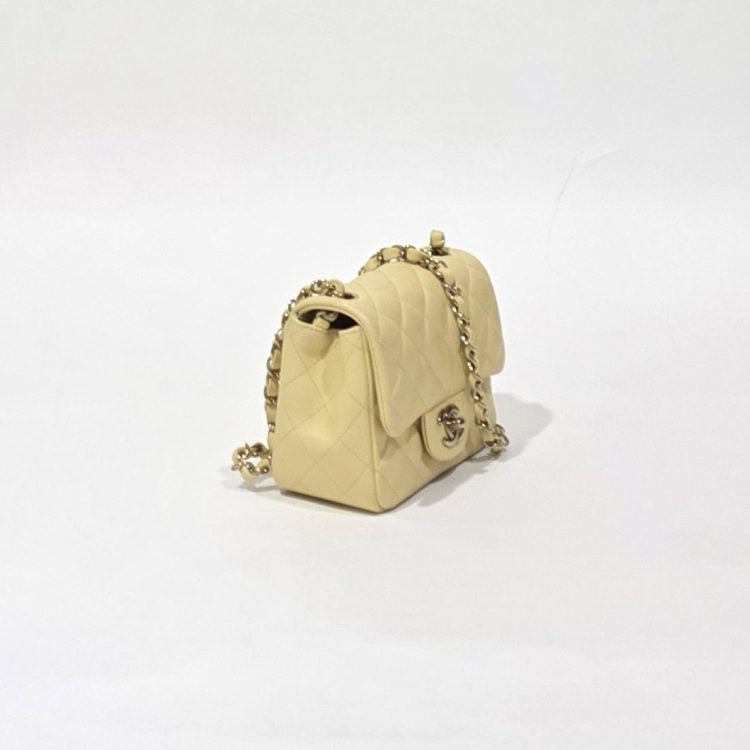 Chanel Mini Square Pastel Yellow Lambskin Bag