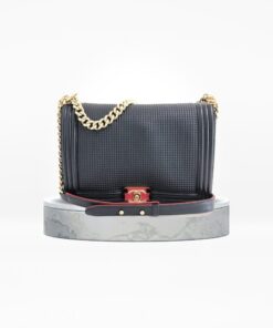 Chanel Boy Navy Blue Cube Embossed Leather