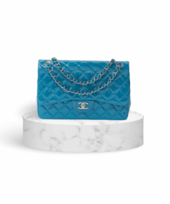 Chanel Double Flap Bag Blue Patent Leather