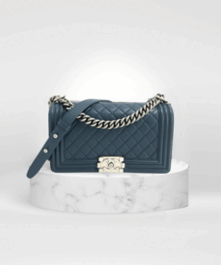 Chanel Medium Boy Blue Green Leather