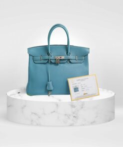 Hermes Birkin 35 Blue Jean Togo Palladium Hardware  -  Square K (2007)