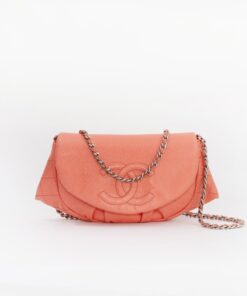 Chanel Coral Grained Calfskin Leather Crossbody Half Moon Bag