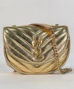 Saint Laurent Metallic Calfskin Matelasse Monogram Small Bubble Chain