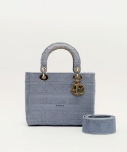 Dior Blue Cannage Embroidered Canvas Medium Lady D-Lite Tote