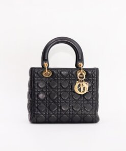 Lady Dior Medium Black Leather Bag