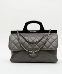 Chanel CC Delivery Grey Quilted Glazed Leather Bag