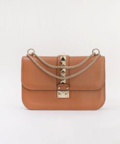 Valentino Glam Lock Leather Brown Crossbody Bag