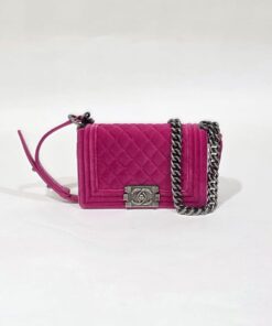 Chanel Boy Small Fuchsia Velvet Flap Bag