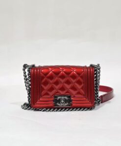 Chanel Red Quilted Patent Leather Boy mini Bag