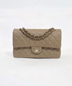 Chanel Classic Medium Double Flap Caviar Beige Leather Bag